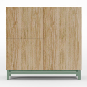 Zapatero Copenhague melamina roble dorado patas verde 90x90x27 cm