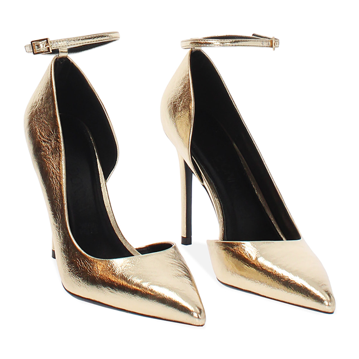 Décolleté open shank oro con tacco 10,7 cm