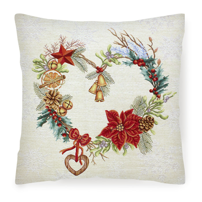 COPPIA CUSCINI NATALIZI JACQUARD SFODERABILI 50X50 CM GHIRLANDA