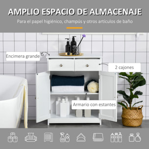 kleankin Armario Auxiliar de Baño Mueble Auxiliar de Baño con 2 Cajones 2 Puertas y Estante Ajustable Estilo Moderno para Ducha Dormitorio 60x30x75 cm Blanco