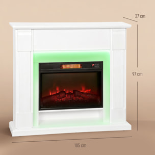 Chimenea Eléctrica Empotrable con Efecto de Llama 3D, Tira de Luz LED RGB, Chimenea Decorativa, 1800W, Temporizador, Termostato Digital, Mando a Distancia, para 30 Ã£Å½Â¡, Blanco