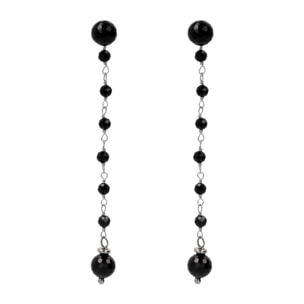 Orecchini Rosario Pendenti a Filo con Pietra Naturale Spinello Nero in Argento 925 placcato Oro bianco 18Kt