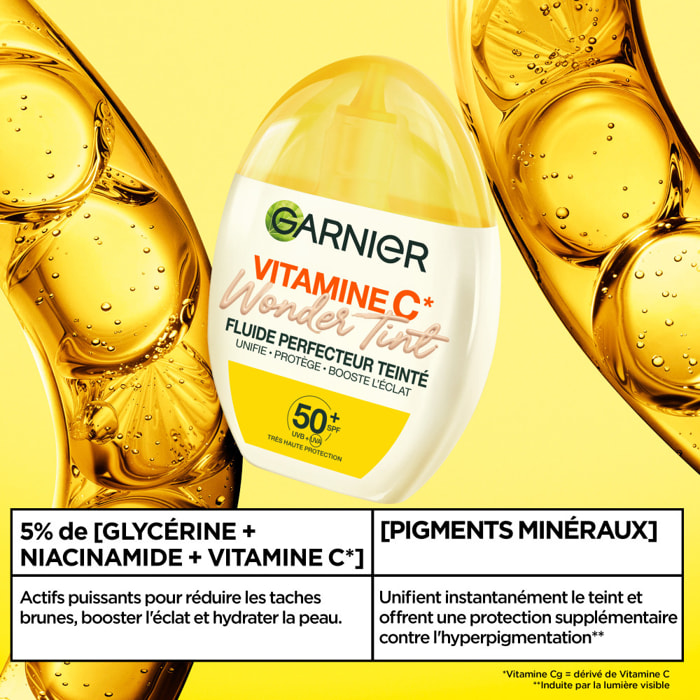 Garnier SkinActive Vitamine C Fluide Perfecteur Teinté Wonder Tint SPF50+, Teinte Claire