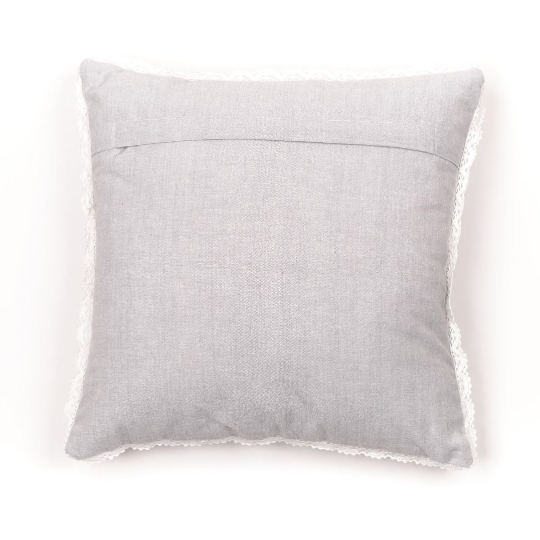 Coussin déhoussable avec dentelle coton uni CHARME gris