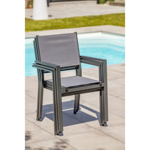 TOLEDE - Fauteuil de jardin empilable en alu anthracite et toile plastifiée grise