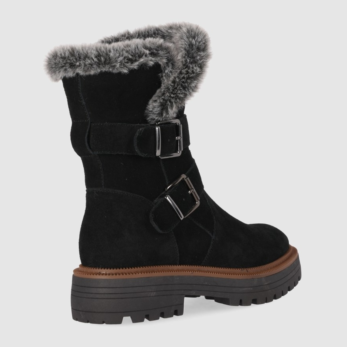 Botines de Serraje - Negro - Tacón: Bajo
