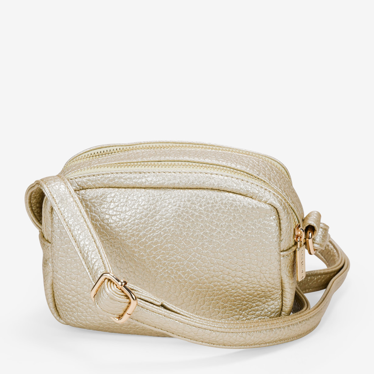 Bolso bandolera dorado con doble cremallera