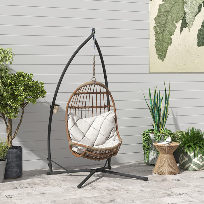 Soporte para Silla Colgante de Huevos Altura 215 cm con Estructura de Acero Base Estable y Portavaso Soporte para Silla Columpio para Patio Jardín Balcón Carga 150 kg Negro