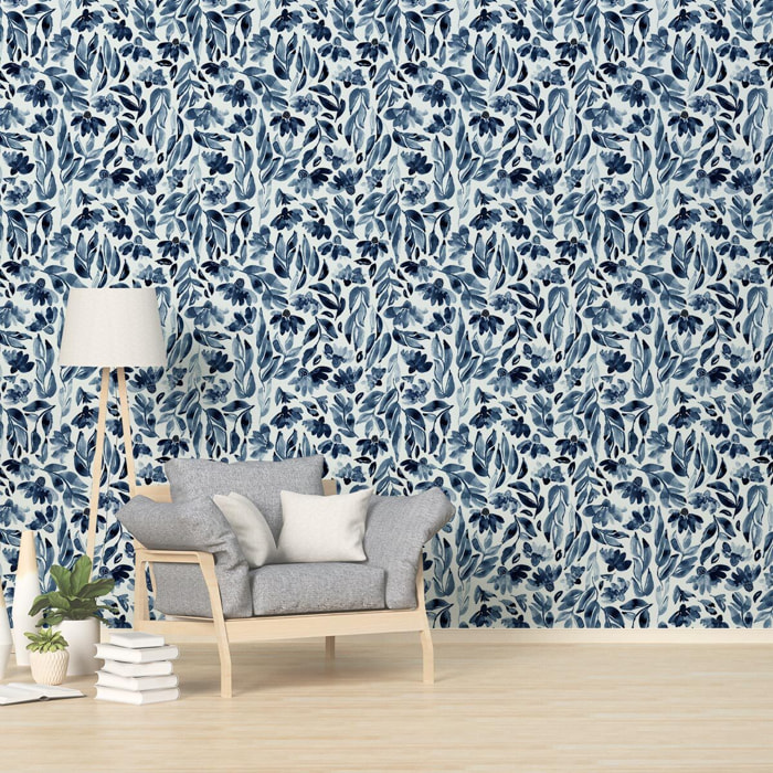 Papier peint panoramique, fleur bleue Intissé