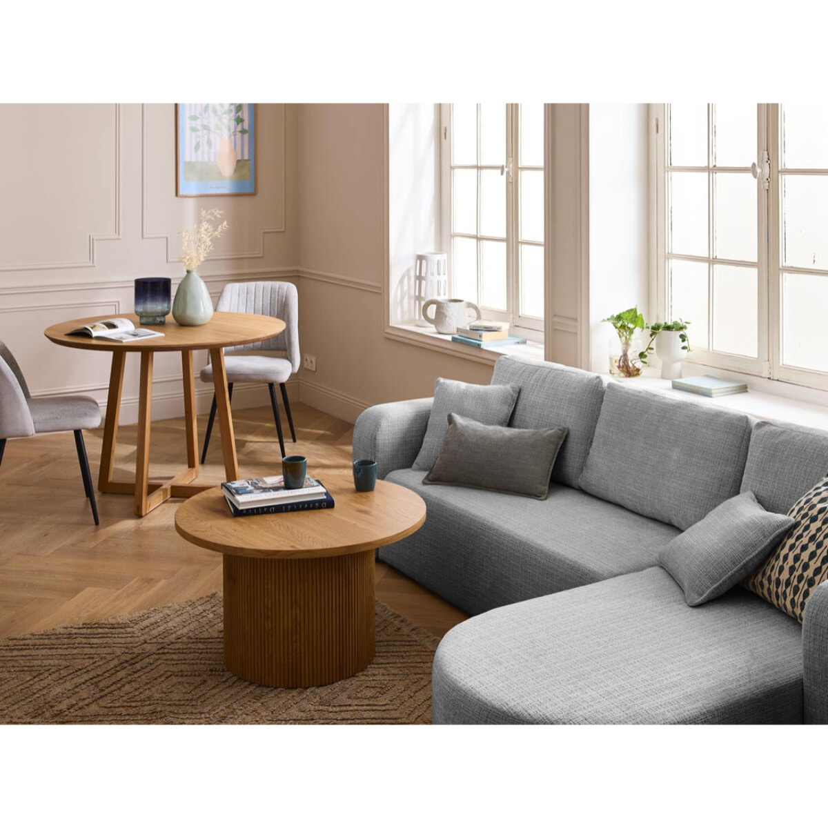 Miro - canapé d'angle réversible - 4 places - convertible avec coffre - en velours texturé - Gris