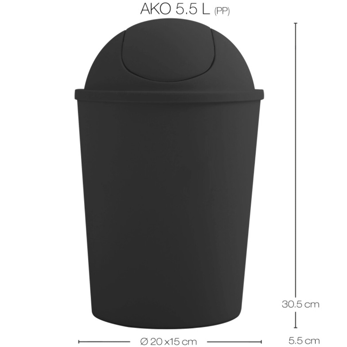 Poubelle à bascule AKO 5,5L Noir MSV