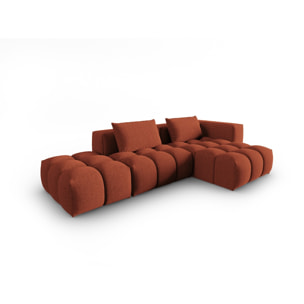 Canapé d'angle droit modulable "Lorella" 4 places en tissu structurel corail