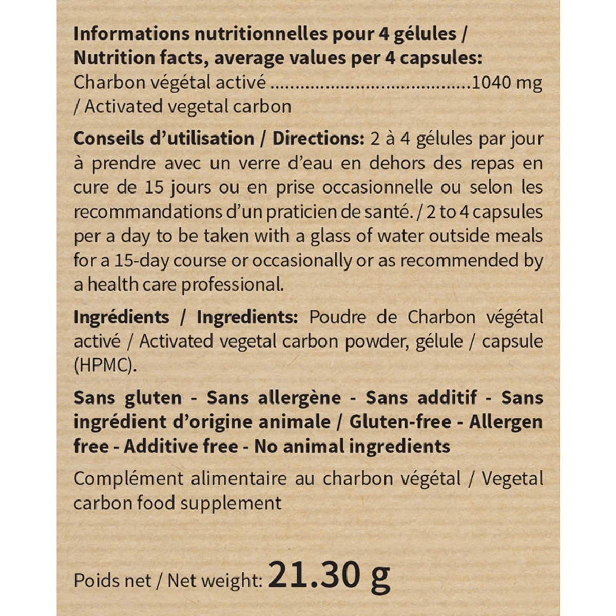 NUTRI EXPERT - Charbon végétal activé - Détoxifie et assainit l'organisme - Remédie aux troubles digestifs et intestinaux - Apaise les sensations de ballonnements et flatulences - Vegan - 60 gélules