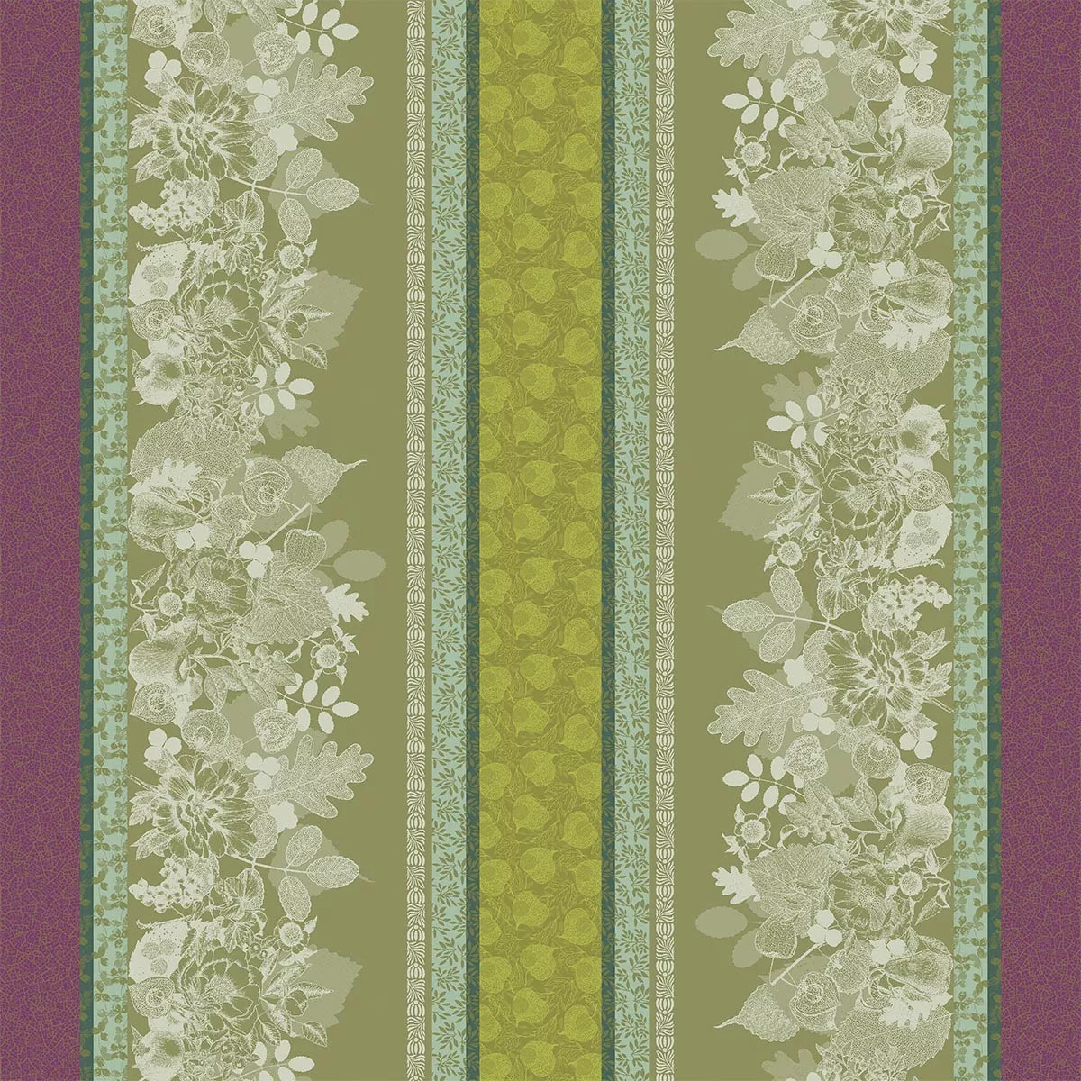 Nappe pur coton motif jacquard vert Mille botanique mousse