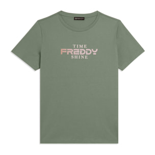 T-shirt Comfort Fit con Logo FREDDY e Slogan "Time Shine"