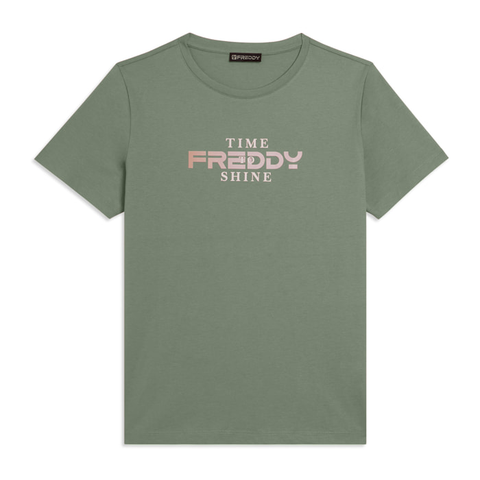 T-shirt Comfort Fit con Logo FREDDY e Slogan "Time Shine"