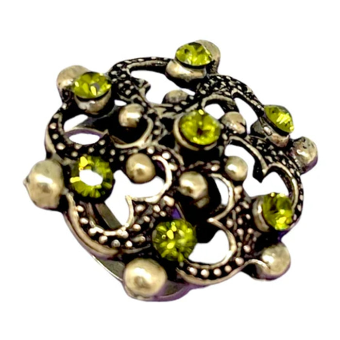 Anillo Vintage cristales SW en redondo dorado y olivina