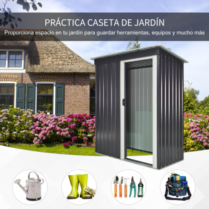 Cobertizo de Jardín Exterior 1,5 m² 163x89x182 cm Caseta Metálica para Herramientas con Puerta Corredera y Techo Inclinado para Terraza Patio Negro