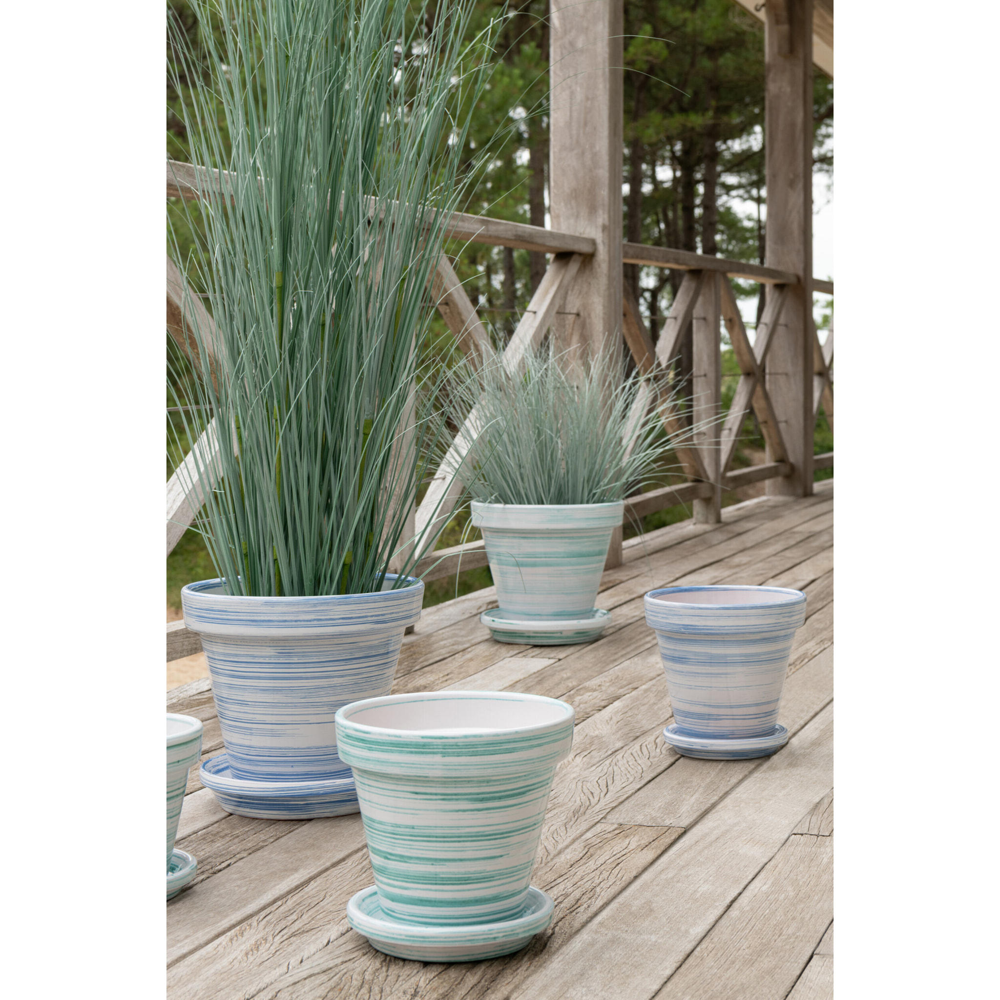 J-Line Cache-pot - céramique - vert menthe/blanc - medium