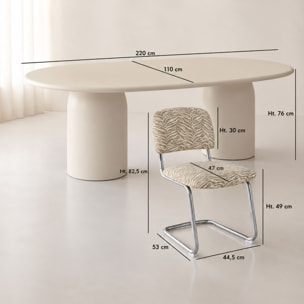 Ensemble table ovale 220cm et 6 chaises en tissu zèbre FELINE