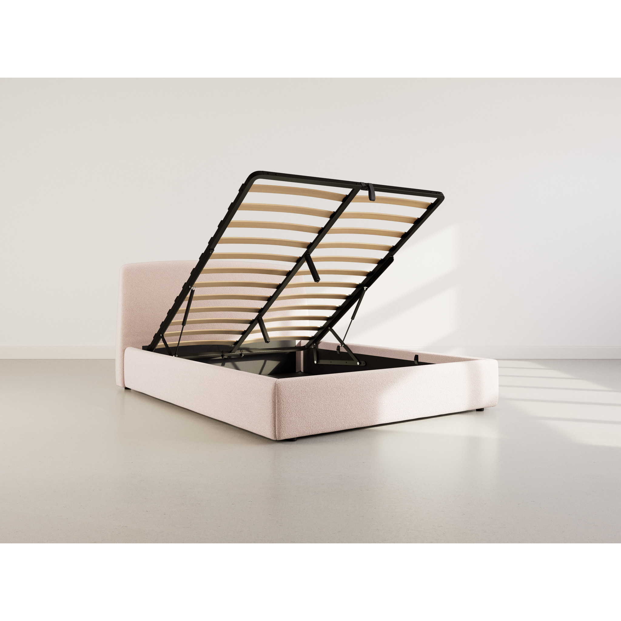 Juliette - lit coffre - 160x200 cm - en tissu bouclette - Beige