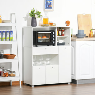 Meuble de cuisine multi-rangements 2 placards 4 niches tiroir coulissant dim. 90L x 40l x 120H cm panneaux particules blanc