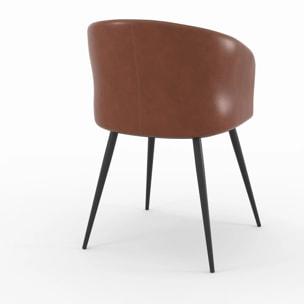 Chaise en cuir de buffle marron et pieds en métal noir - Anatole
