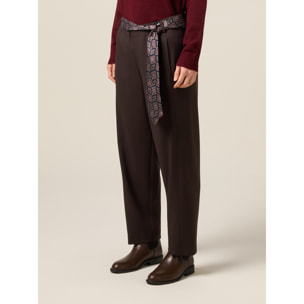 Oltre - Pantalones con cinturón de corbata - Marrón