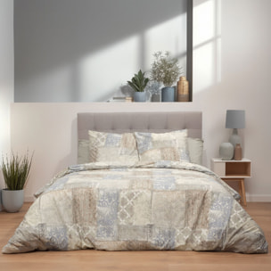 Parure de lit avec housse de couette 240x220 cm + 2 taies d'oreiller 65x65 cm 100% percale de coton - ARIANE -