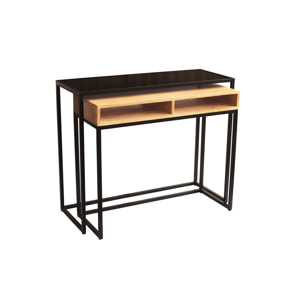 Console bureau d'appoint avec rangements casiers en bois manguier massif et métal noir L100 cm YPKA