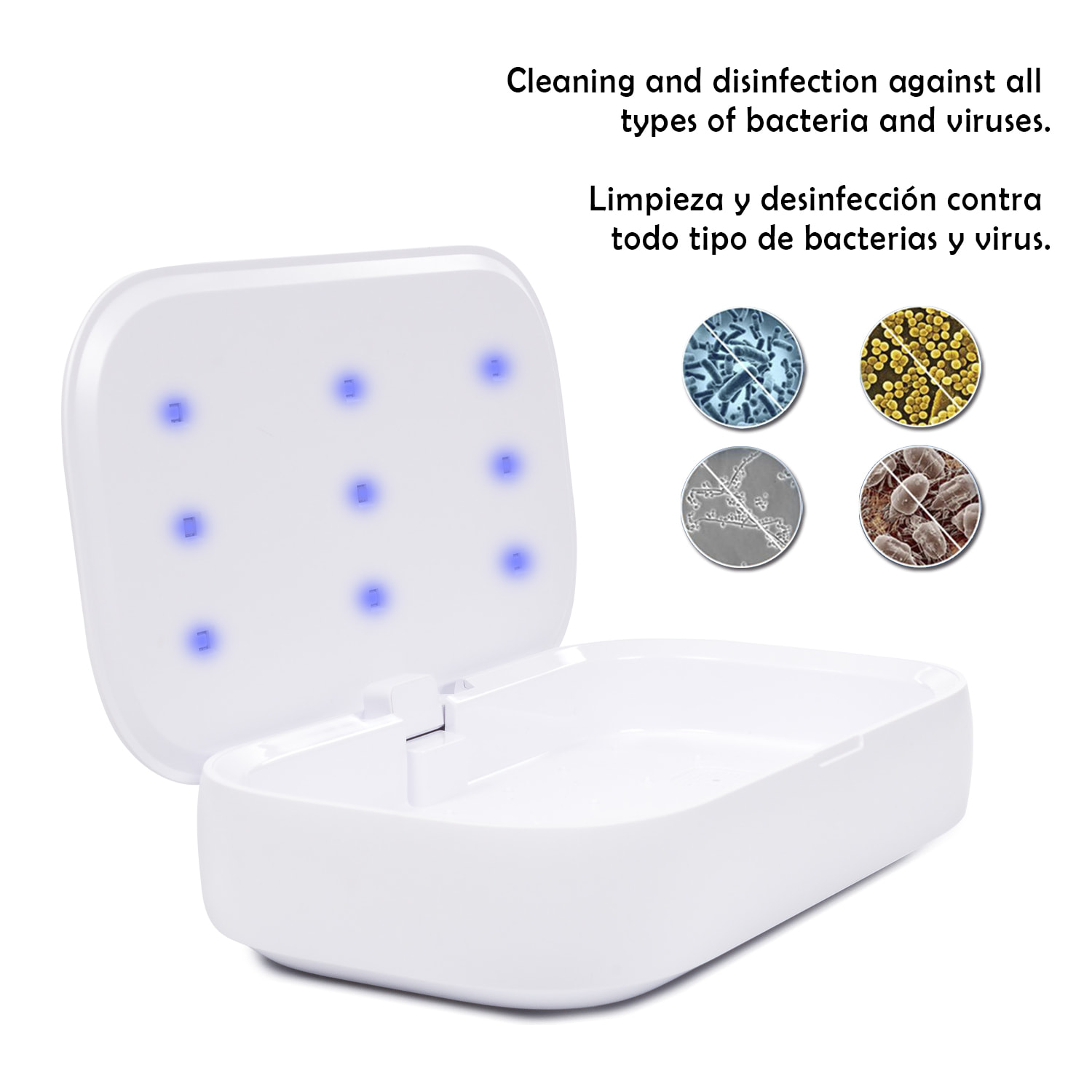 Scatola di sterilizzazione UV con caricabatterie wireless Qi e funzione di aromaterapia.