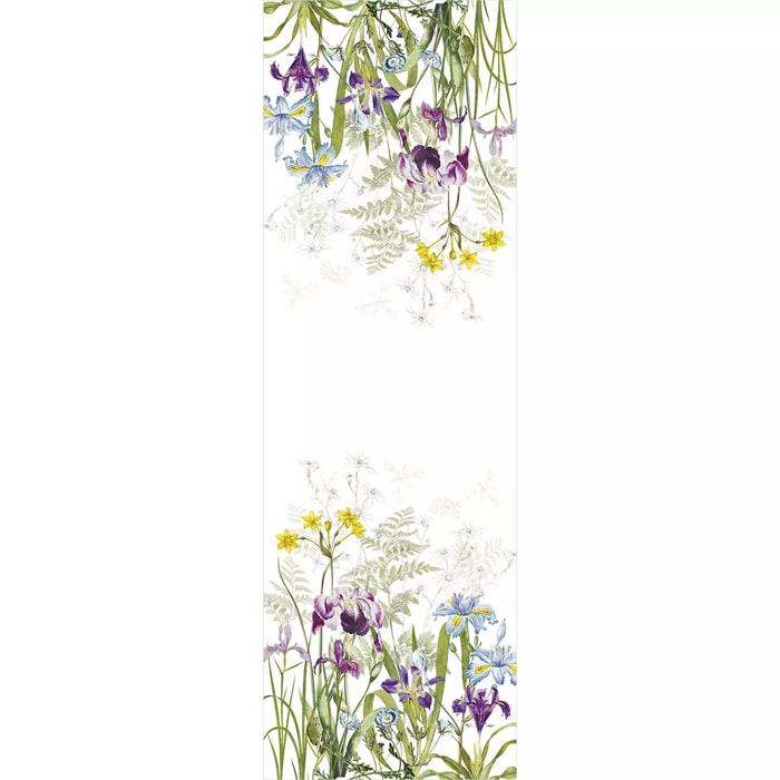 Chemin de table pur lin lavé 195 g/m² imprimé multicolore Iris d'hiver blanc