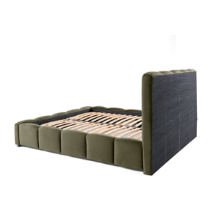Torreon - lit coffre - 140x200 - sommier inclus - en velours - Vert