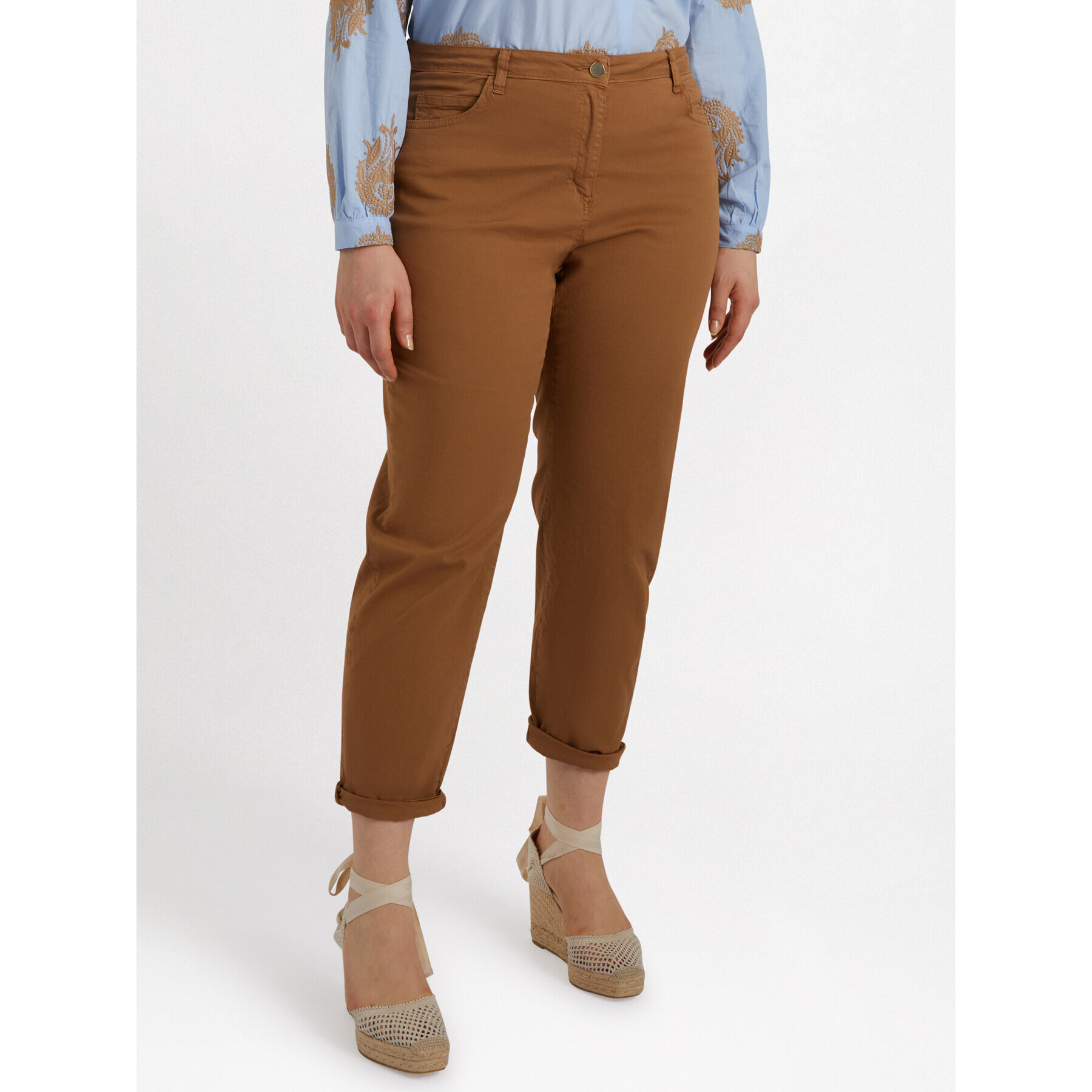 Fiorella Rubino - Pantaloni dritti con risvolto - Marrone