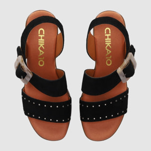 Sandalias de Serraje - Negro - Tacón: 6 cm