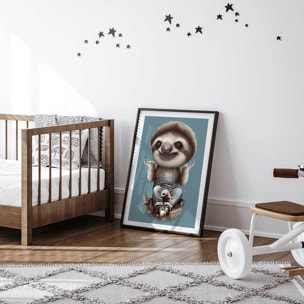 Affiche enfant les paresseux s'en fichent  Affiche + cadre en bois - Noir