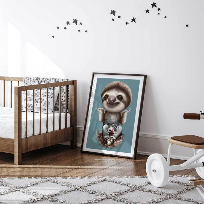 Affiche enfant les paresseux s'en fichent  Affiche + cadre en bois - Noir