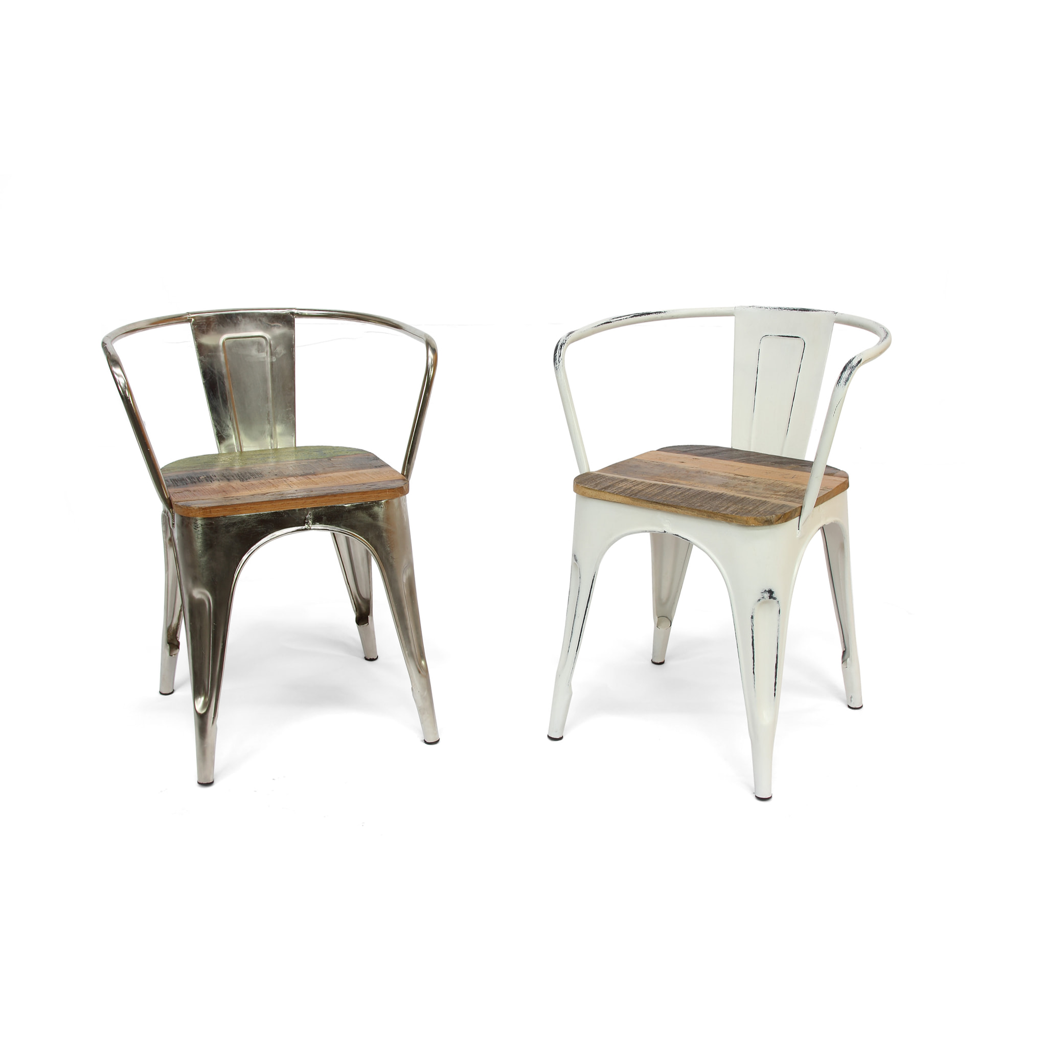 XILOT - SEDIA CON BRACCIOLI IN METALLO CHIARO E SEDUTA IN LEGNO - misura 38x38x70 - SET 2 pezzi