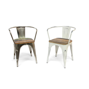 XILOT - SEDIA CON BRACCIOLI IN METALLO CHIARO E SEDUTA IN LEGNO - misura 38x38x70 - SET 2 pezzi