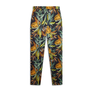 Pantaloni donna in satin di viscosa a fantasia tropical