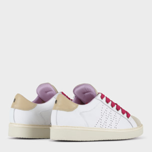 ZAPATO CON CORDONES MUJER P01 DE PIEL Y ANTE BLANCO NIEBLA FUCSIA