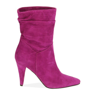 Ankle boots fucsia in camoscio, tacco 10 cm
