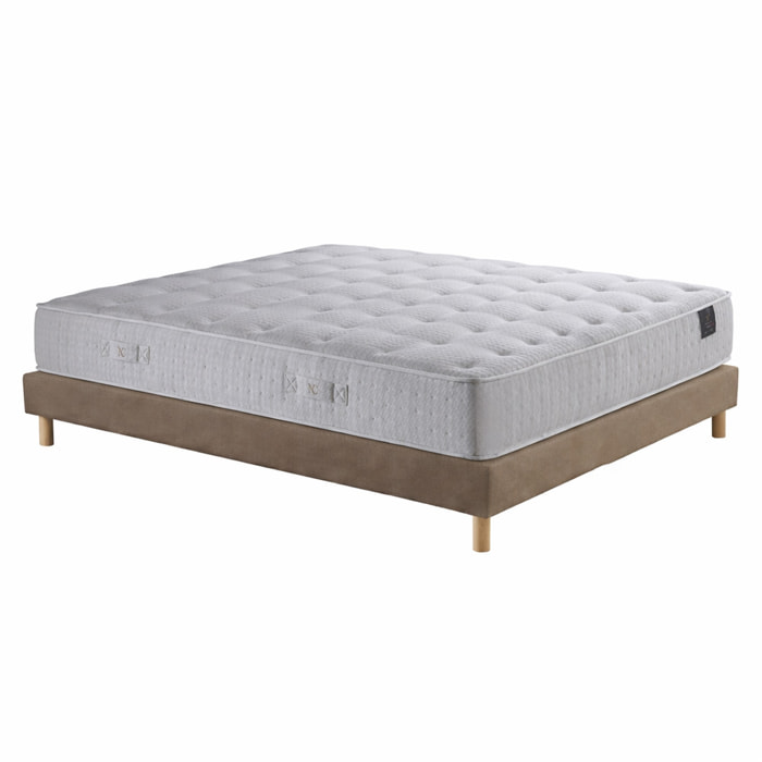 Ensemble matelas ressorts ensachés ARTÉMIS 2, accueil mémoire de forme, H26 cm, sommier taupe