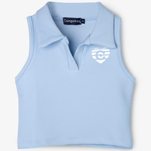 Girl's Bluish Sleeveless Polo T-shirt