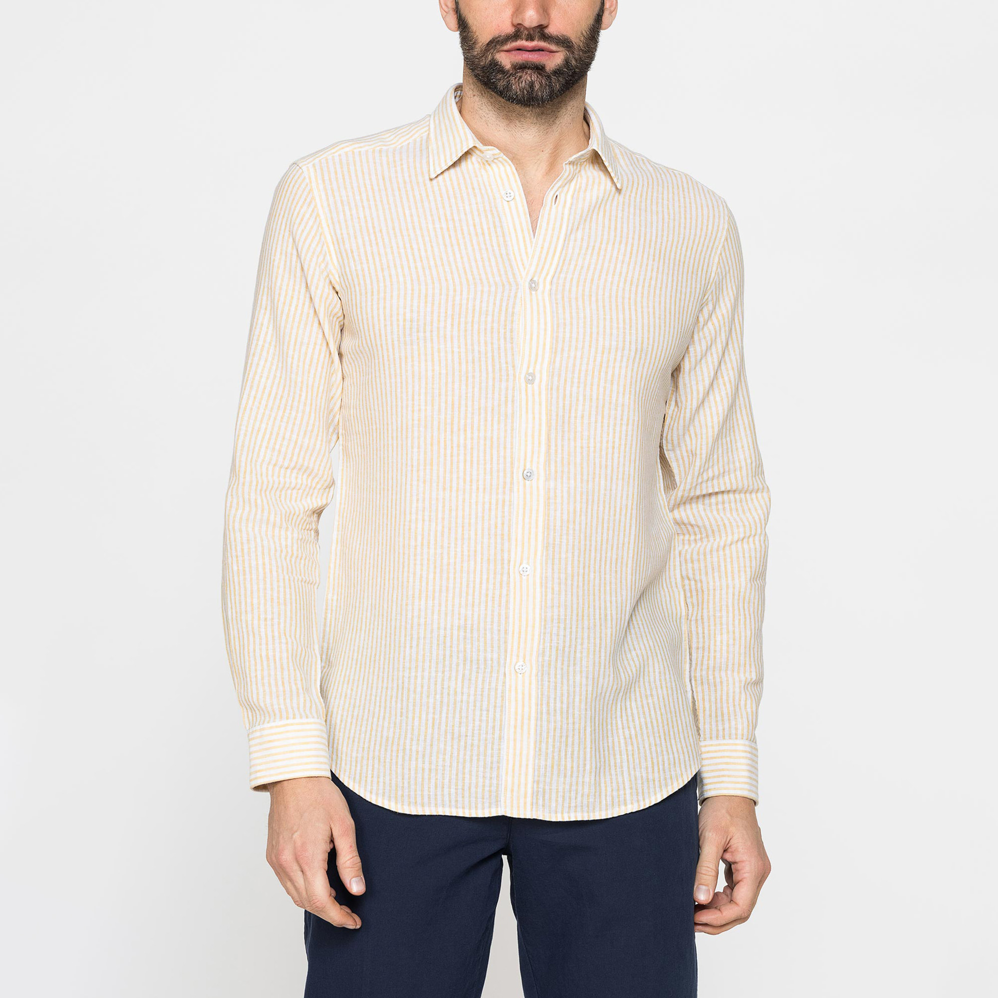 CAMICIA IN MISTO LINO E COTONE IN FANTASIA A RIGHE