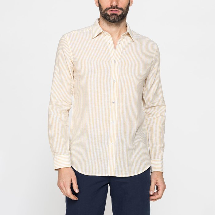 CAMICIA IN MISTO LINO E COTONE IN FANTASIA A RIGHE