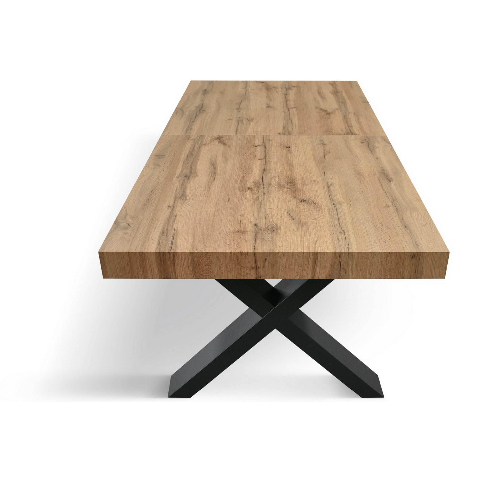 Tavolo allungabile AMALFI in legno effetto rovere rustico e gambe a X antracite, allungabile 160x90 cm - 240x90 cm