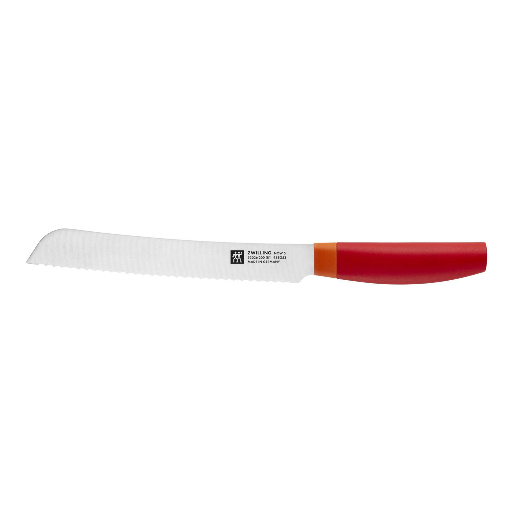 ZWILLING NOW S ROUGE Couteau à pain + Planche à Découper 35 cm x 25 cm Noyer