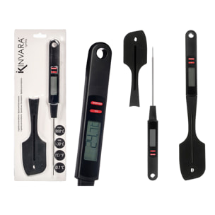 Spatola in silicone digitale con sonda per misurare la temperatura. Intervallo da −30 °C a 200 °C e precisione di 0,1 °C.