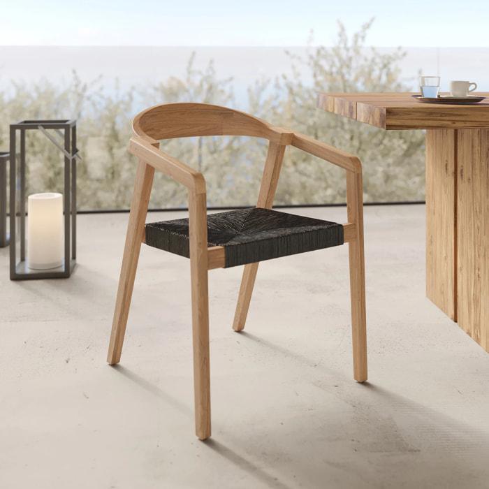Chaise de jardin en bois de teck recyclé et rotin synthétique - Malio